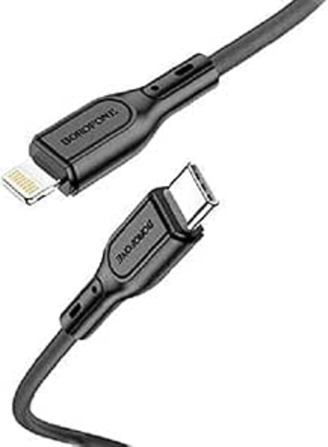 Borofone bx66 wide way pd silicone charging data cable type-c to lightning - black
